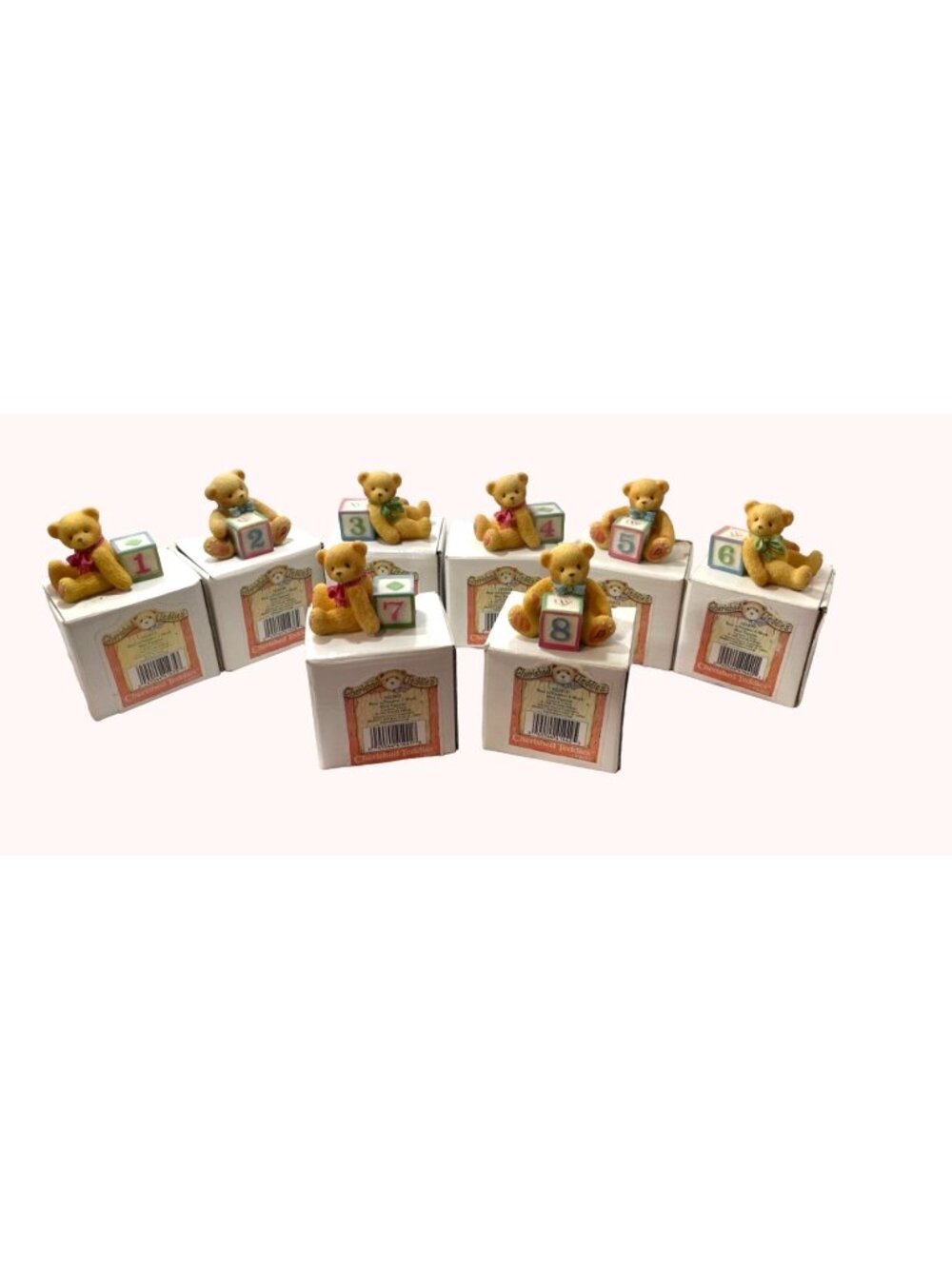 Cherished Teddies Bear Figurines With Number Blocks Set Of 8 In Original Boxes
